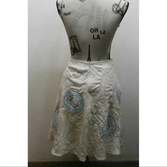French Connection Women Skirt Ramie Cotton Lined Cream Sequins Beaded 30 - Picture 11 of 12